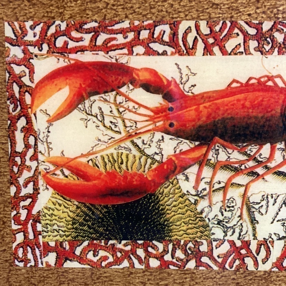 Annie Modica Signed Lobster Coral Stripe Decoupage Style Handle Tray Artisan - Picture 9 of 16